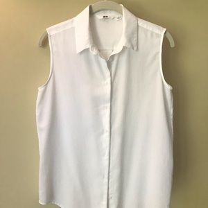 Uniqlo Sleeveless Button-down Blouse, S, White